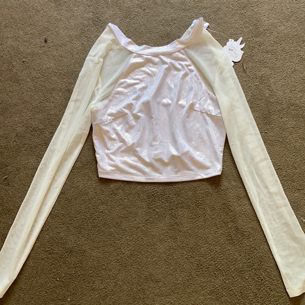 WHITE MESH/SHIMMER LONG SLEEVE